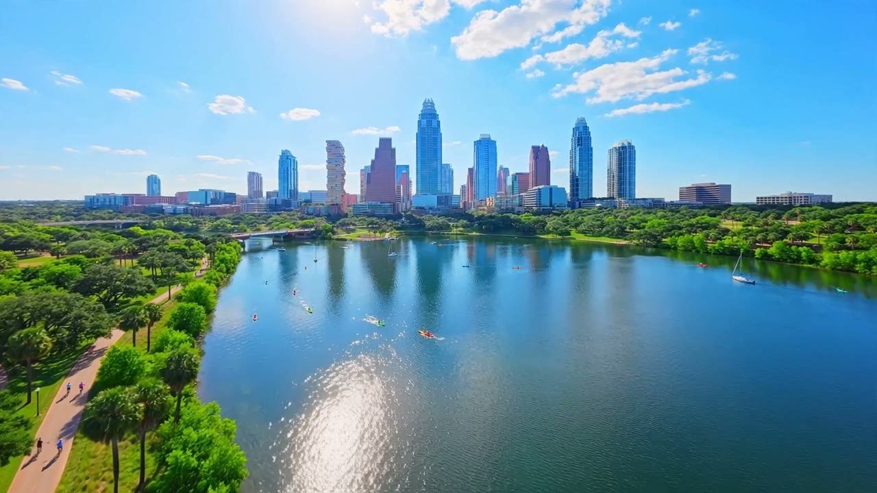 The Austin skyline over Lady Bird Lake