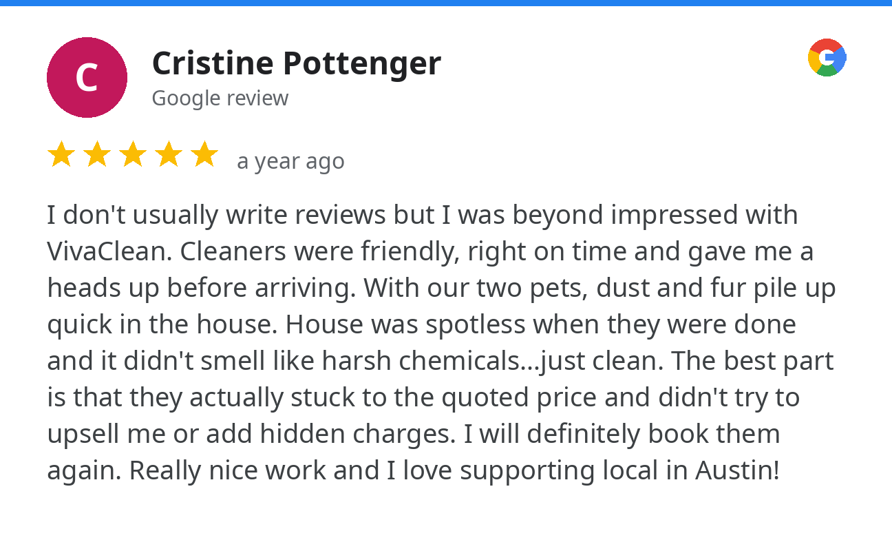 Google review by Cristine Pottenger: five stars