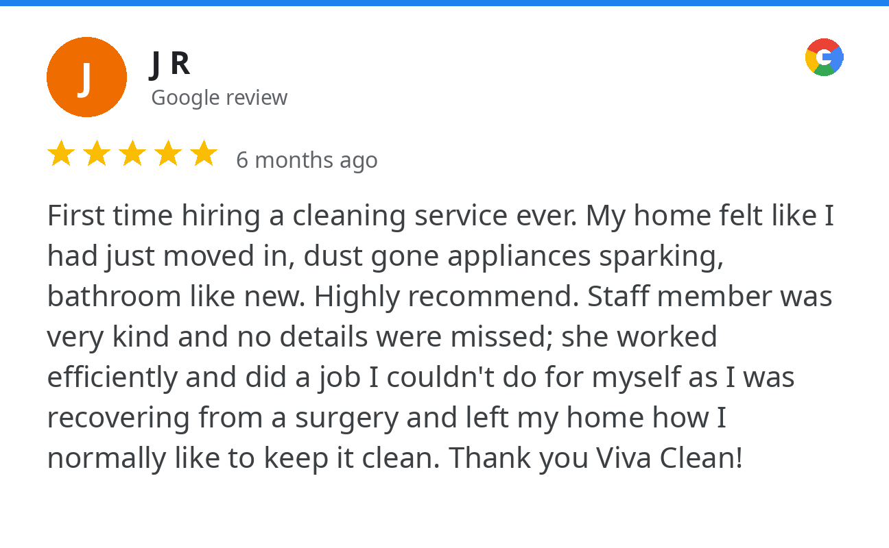 Google review by J R: five stars