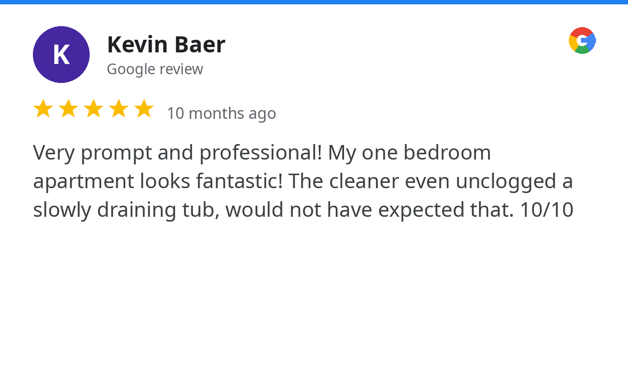 Google review by Kevin Baer: five stars